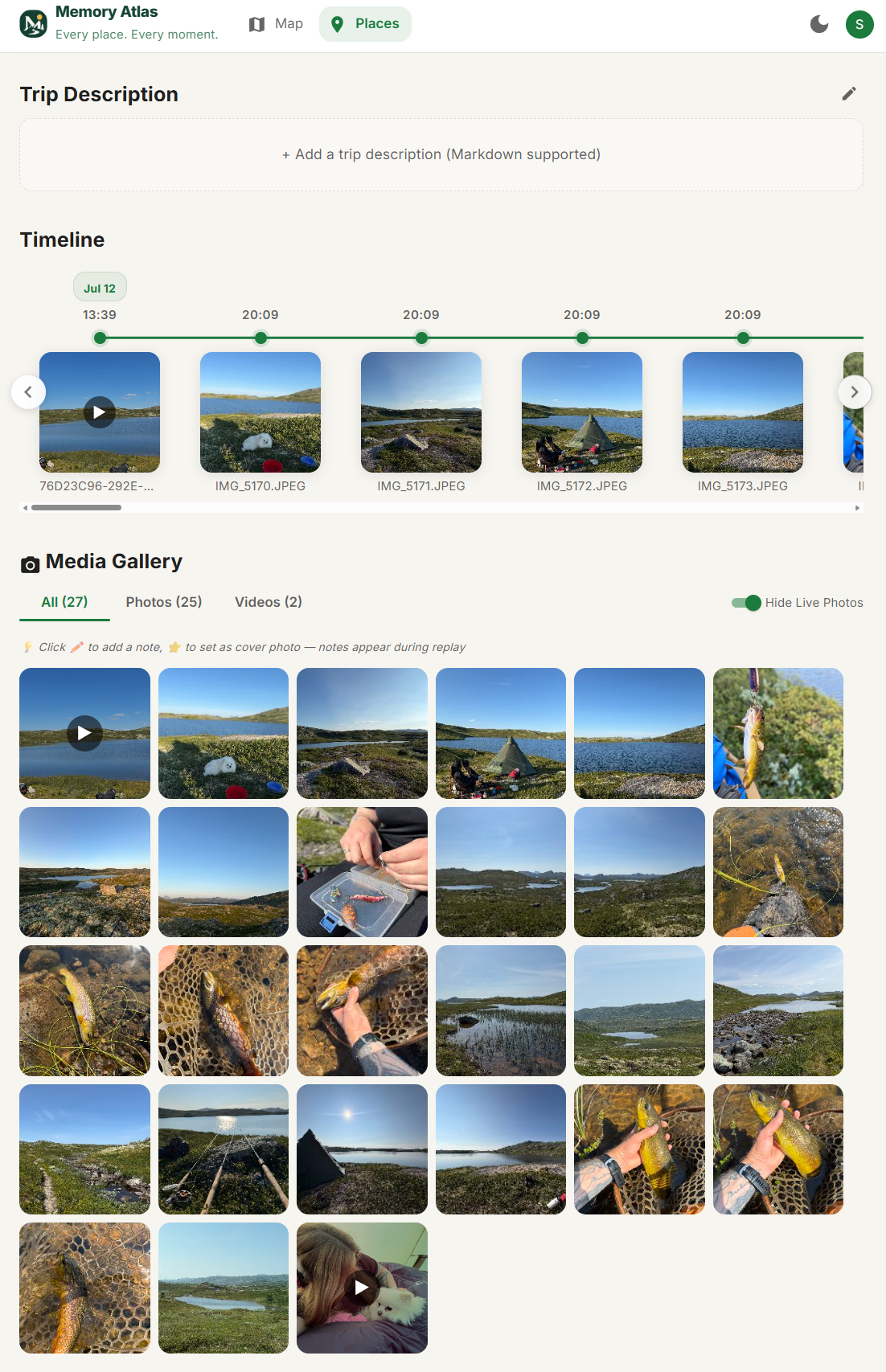 Rivivi le tue avventure quando vuoi — screenshot dell'app Memory Atlas